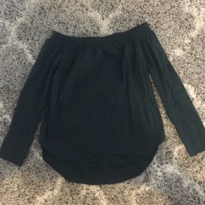 Hunter green off the shoulder dress shirt